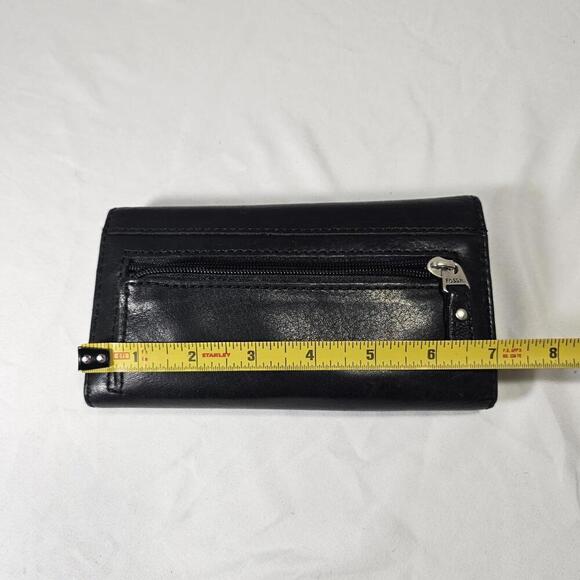 Fossil Long Live Vintage Black Leather Wallet Checkbook Cover 7'' x 4'' - Picture 4 of 8